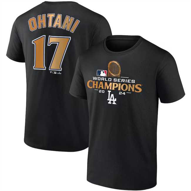 Men's Los Angeles Dodgers #17 Shohei Ohtani Black 2024 World Series Champions Name & Number T-Shirt,We sell and wholesale Men's Los Angeles Dodgers #17 Shohei Ohtani Black 2024 World Series Champions Name & Number T-Shirt on line form chian!